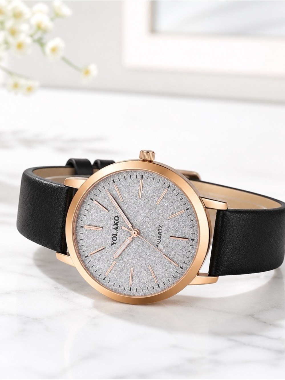 2387 - Black- Rose Gold Case Black Strap Women's Watch - Picture 2 of 6